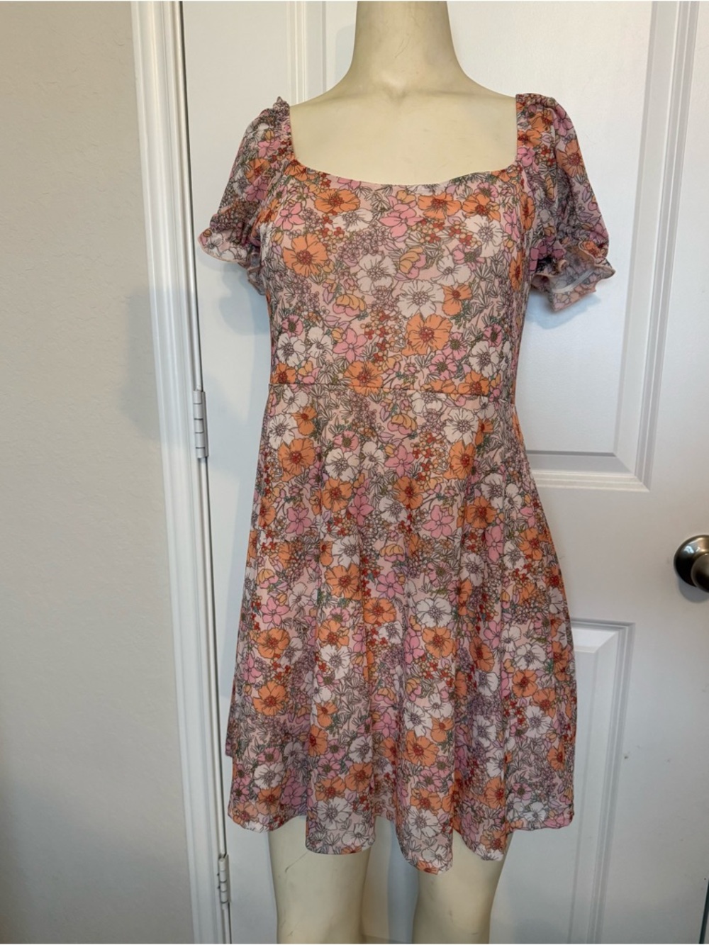 Altar’d State Pink and Orange Retro Floral Print Mini Dress